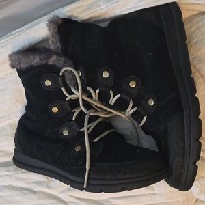Sorel black suede leather boots women's 10